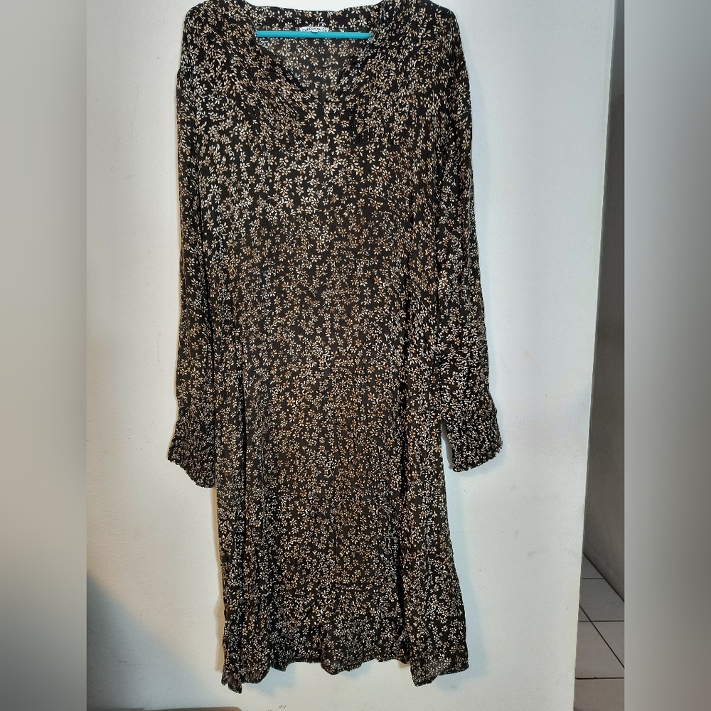 Natura Black And Brown Floral Dress EUC